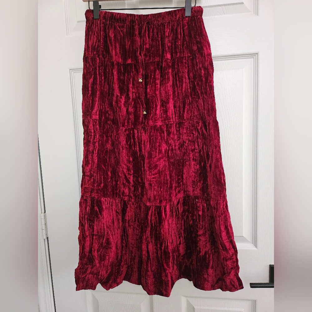 Whimsigoth Red Velvet Tiered Skirt